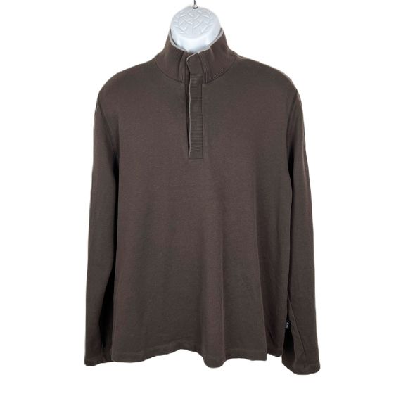 BOSS Hugo Boss Sweater Men Extra Large Brown Henley Snap Button Up Pullover Knit